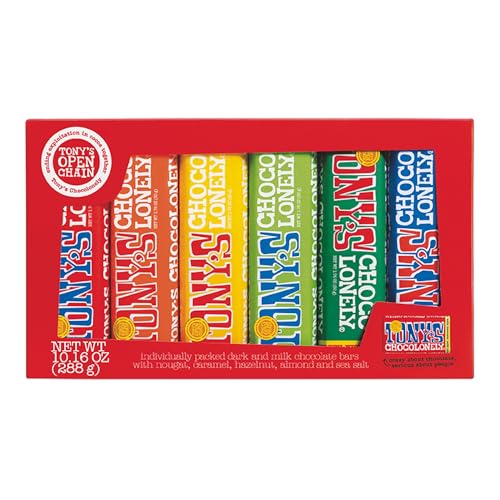 Tony's Chocolonely Milk Chocolate Bar (10.2 ounces, Pack of 1) | Dark, Nougat, Caramel, Hazelnut, Almond & Sea Salt | Variety Pack - 6 Piece Set