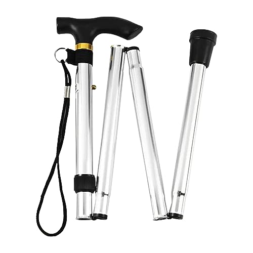 Bâtons pour personnes âgées - Bâtons de marche pliables - Bâtons de marche pour hommes, femmes ou personnes âgées - Bâtons réglables en hauteur - Bâtons extensibles pour personnes âgées - argent métallique