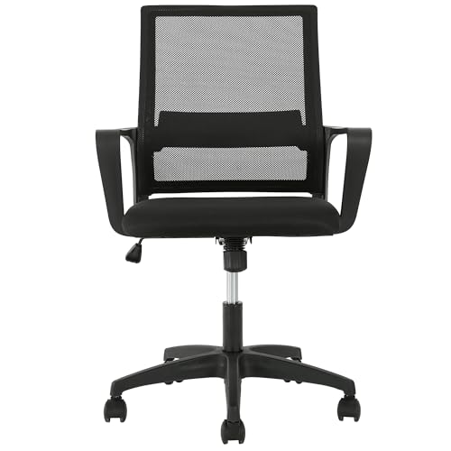 PayLessHere Office Chair Computer Chair Ergonomic Mesh Chair Mid-Back Home Office Swivel Chair Modern Desk Chair with Wheels Armrests Lumbar Support (Black) - Black