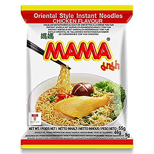 MAMA Noodles CHICKEN Instant Spicy Noodles with Delicious Thai Flavors, Hot And Spicy Noodles with Chicken Soup Base, No Trans Fat with Fewer Calories Than Deep Fried Noodles (Chicken Flavor, 30 Pack) - Chicken - 1.94 Ounce (Pack of 30)