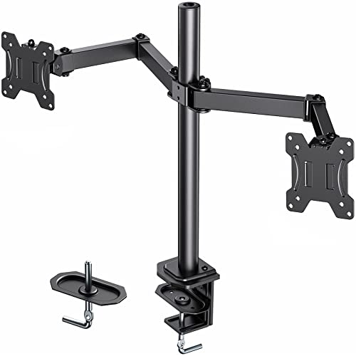 HUANUO Dual Monitor Stand Mount, Fully Adjustable LCD Monitor Desk Mount Fits 13" to 27" Computer Screens, Vesa 75 100, Each Arm Holds up to 17.6lbs
