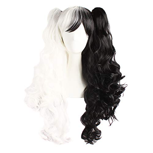 MapofBeauty Multi-color Lolita Long Curly Clip on Ponytails Cosplay Wig (White/Black) - White/Black