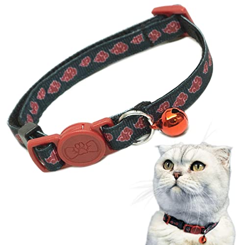 Naruto Akatsuki Cat Collars for Girl Cats, Boy Cats, Small Kitten Collar with Bell (Removable) | Officially Licensed Naruto Akatsuki Cloak Inspired Breakaway Cat Collars for Akatsuki Costume Itachi - Cat (8" - 12")