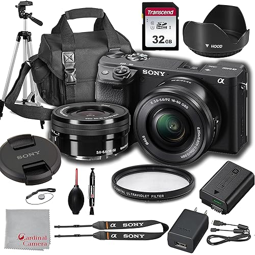 Sony Alpha a6400 Mirrorless Digital Camera with 16-50mm Lens + 32GB Card, Tripod, Case, and More (18pc Bundle)