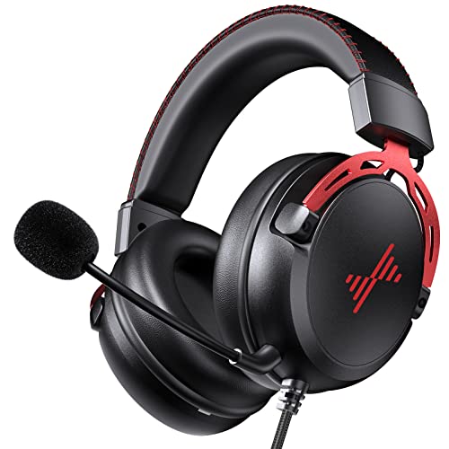 Gaming Headset for PS5 PS4 PC, Gaming Headphones with Noise Cancelling Mic, Wired Gamer Headsets for Computer Laptop Mac Nintendo NES Games - Red