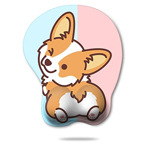 HAOCOO Cute Mouse Pad with Wrist Support Ergonomic, Anime Gel Corgi Butt Mouse Pad with Wrist Rest, Typing Pain Relief Funny Cartoon Mousepad for Gaming Kawaii Office Computer, Blue Pink Dog Animal - 1pc Blue Pink Corgi