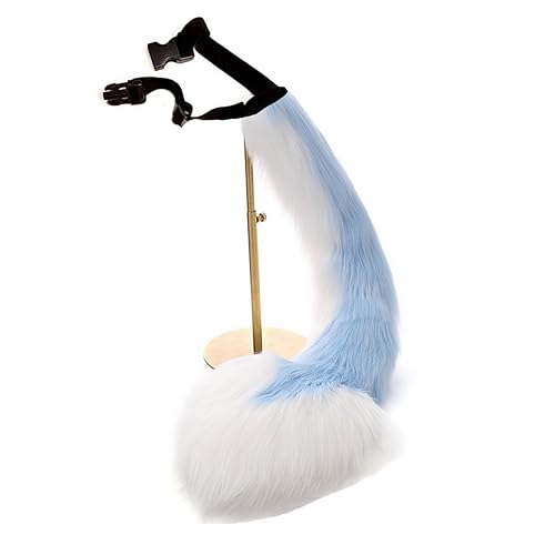 Plush Furry Heart Shape Fox Tail for Animal Cosplay Party Halloween Costume Fancy Dress Props - Blue White