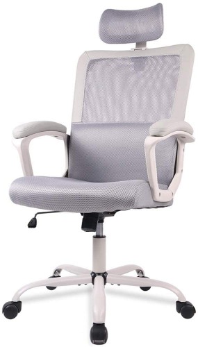 Desk Chair, Ergonomic Mesh Office Chair High Back Computer Chair with Adjustable Headrest,Lumbar Support, Tilt Function,Swivel Rolling, Soft PU Armrest Task Chair Home Office Desk Chairs, Light Grey - 17D x 23W x 15H in Light Grey