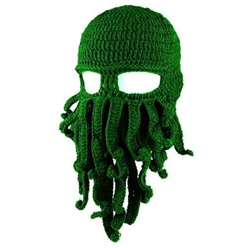 Queenbox Warm Balaclava Octopus Tentacle Mask Hat Knitted Funny Beard Cap Ski Mask for Men Women Cosplay Party Gift - One Size - Green