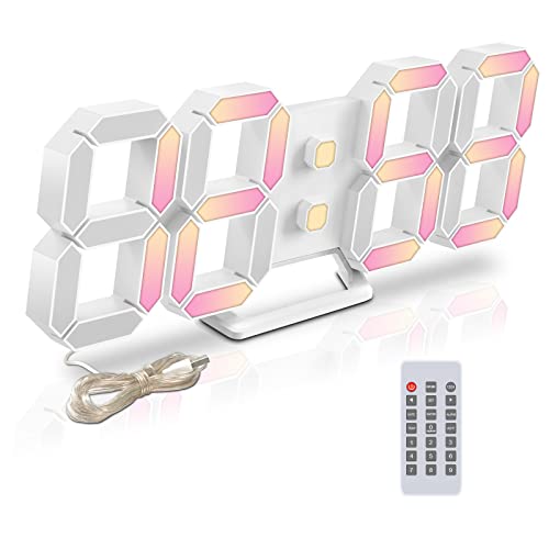 Deeyaple Led Digital Alarm Clock 3D Small Wall Clock Snooze Dimmable Time Memory 12/24 Date Temperature Remote Control Night Light Office Kitchen Living Room Bedroom (9.7 Inch, Multicolor) - Multicolor - 9.7inch