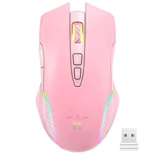 SIMGAL RGB Wireless Gaming Mouse, Pink, Rechargeable, Ergonomic Design, Adjustable DPI, Compatible with Windows, Mac - Pink