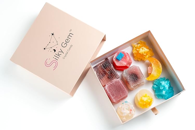 SILKY GEM - The Golden Lava Crystals, Mixes Flavors, Flavored Aurora Crystal Candy, 8-10 pieces, Kohakutou, Edible Gem, Vegan, Gluten Free, ASMR - Golden Lava - 8-10