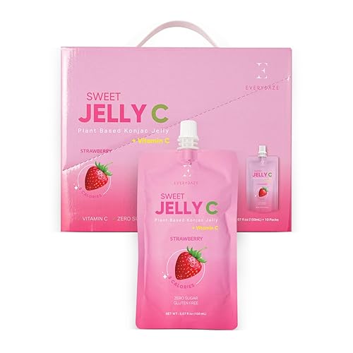 EVERYDAZE Sweet C Konjac Jelly | Vitamin C, Vegan, 5 Calories, 0 Sugar | Strawberry | 10 Packs | Keto, Gluten Free, Healthy Diet Pouch Drinkable Snack, Weight Management, Low Calorie - Pink