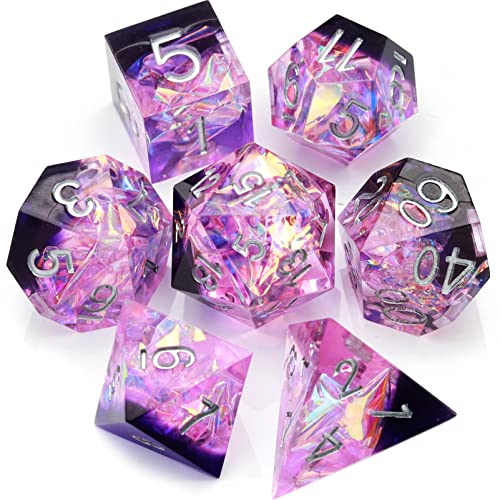 Haxtec DND Dice Set Sharp Edge Resin Dice with Dice Case Purple D&D Polyhedral Dice for TTRPGs Dungeons and Dragons DND Gift Galaxy Series - Purple Galaxy