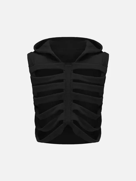 Aelfric Eden Distressed Printed Skeleton Hooded Vest | Black / L