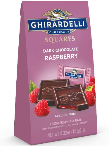 Ghirardelli Dark and Raspberry Squares Stand Up Bag, 5.32 Ounce by Ghirardelli - Raspberry 5.32 Ounce (Pack of 1)