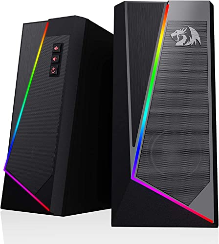 Redragon GS520 RGB Desktop Speakers, 2.0 Channel PC Computer Stereo Speaker with 6 Colorful LED Modes, Enhanced Sound and Easy-Access Volume Control, USB Powered w/ 3.5mm Cable - Black