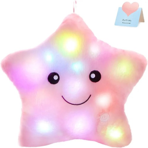 Star Multicoloured Light Up Stuffed Cushion 30cm - Pink-Star