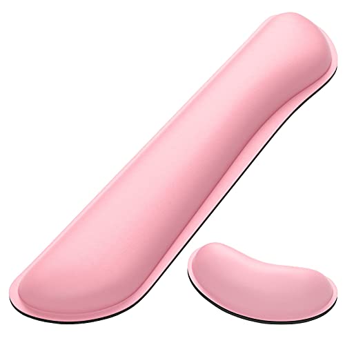 DAPESUOM Keyboard, Mouse Wrist Rest Support, Ergonomic Mouse Pad, Upgrade Cleanable PU Leather Keyboard Wrist Pillow Rest Pad, Widened Memory Foam Set, Easy Typing, Pain Relief, Pink - Pink