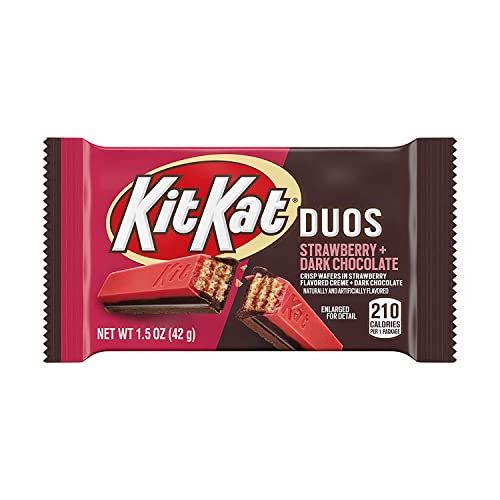 KIT KAT DUOS Dark Chocolate and Strawberry Flavored Creme Wafer Candy, Bulk, Individually Wrapped, 1.5 oz Bars (24 Count) - Dark Chocolate and Strawberry - 24 Count (Pack of 1)