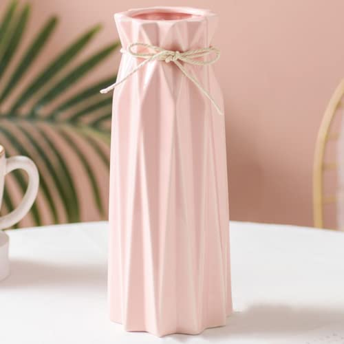 Arawat Ceramic Pink Vase Flower Vase for Home Decor Modern Style 9.5 inch Tall Vase for Table Shelf Home Decor Vase for Fireplace Bedroom Kitchen Living Room Wedding Office Desk Birthday Gifts - 9.5 Inch Tall Pink Ceramic Vase for Home Decor