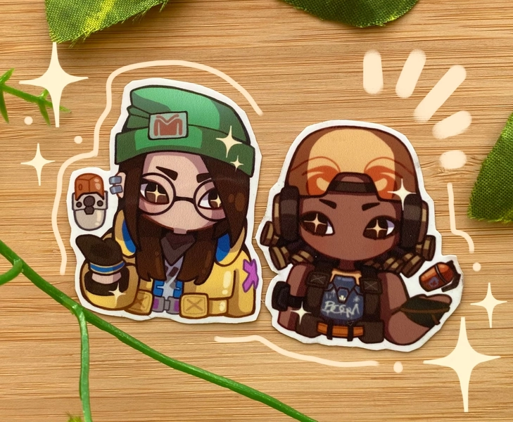 Valorant Vinyl Stickers [Killjoy & Raze], Waterproof Stationery, Gaming Chibi Stickers for Journals Laptops, Gifts for Gamers, WLW Stickers