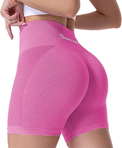 Sunzel Butt Scrunch Seamless Shorts, Womens 5 Inch Workout Shorts High Waist Stretch Booty Short for Gym/Yoga/Running/Biking - Small - Pink