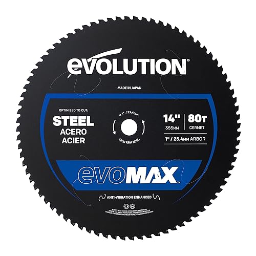 Evolution EVOMAX14ST | 14" 80T Mild Steel Cermet Blade | Compatible with S14CPS, S15CPS, S355MCS, S355CPSL, S380CPS, EVOSAW380 | Over 3,500 Cuts & Extended Life | Precision Cutting for Metalworking - Mild Steel