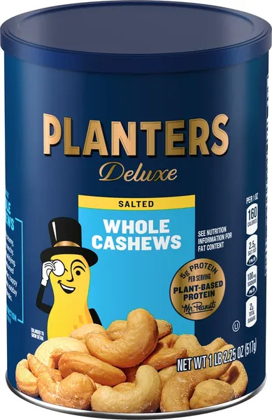 PLANTERS Deluxe Whole Cashews, 18.25 oz. Resealable Jar - Wholesome Snack Roasted in Peanut Oil with Sea Salt - Nutrient-Dense Snack & Good Source of Magnesium