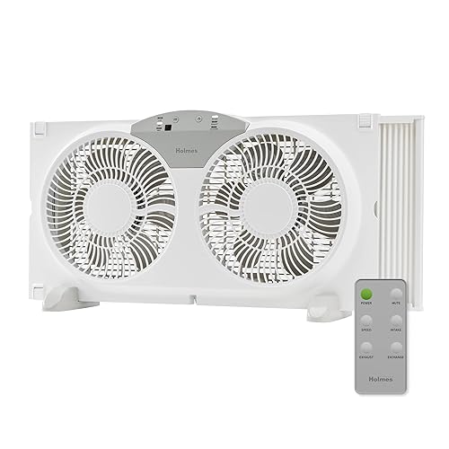 HOLMES 9" Twin Digital Window Fan, Reversible Airflow Blades, In/Out Exchange, 3 Speeds, Built-In Extender Panels, Ideal for Home, Bedroom or Office, Remote Control, White - Digital Control w/ Remote - 9 Inch