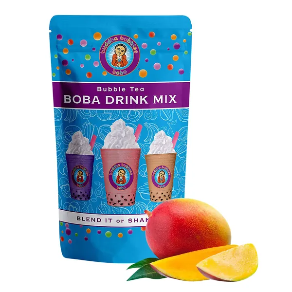 NEW TASTE ! Mango Boba / Bubble Tea Drink Mix Powder By Buddha Bubbles Boba 10 Ounces (283 Grams)