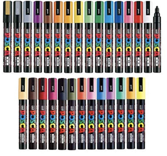 Posca Full Set of 29 Acrylic Paint Pens with Reversible Medium Point Pen Tips, Paint Markers for Rock Painting, Fabric, Glass/Metal Paint, and Graffiti