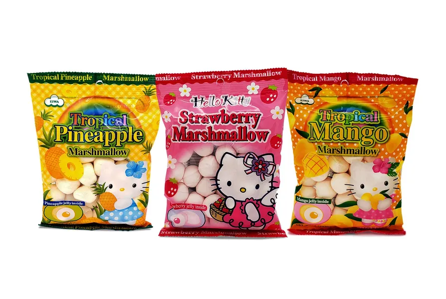 Eiwa Hello Kitty Jelly Marshmallow - Strawberry, Mango, Pineapple - 3-Pack( 3.1-Ounce, Total 9.3) - Japanese Style Marshmallows.