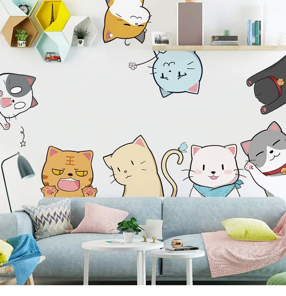 BuerHomie Cats Kitten Wall Stickers, Anime Nursery Wall Art, Baby Wall Murals, Kids Bedroom Decor DIY, Poster Wall Art for Birthday Party Decoration, Wall décor - 3