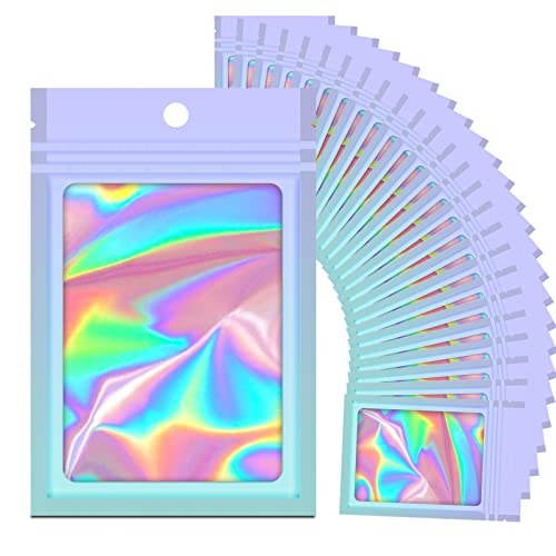 100 Pieces Resealable Mylar Ziplock Bags, Holographic Gradient Bags with Clear Window, Packaging Pouch Party Bags Sample Bags (Purple&Light Blue, 5.5x7.8 Inch) - Purple&Light Blue - 5.5x7.8 Inch