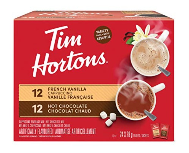 Tim Hortons Variety Mix, Hot Chocolate & French Vanilla Cappuccino Packets/Sachets, 24 Count - Cappuccino Packets - Variety - 672 g (Pack of 1)
