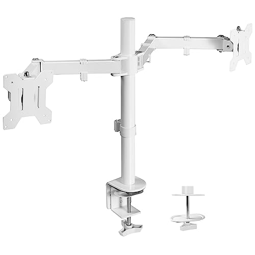 VIVO Dual Monitor Desk Mount, Heavy Duty Fully Adjustable Steel Stand, Holds 2 Computer Screens up to 32 inches and Max 22lbs Each, White, STAND-V032W - 13" - 32" - White