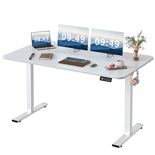 Furmax Electric Height Adjustable Standing Desk Large 55 x 24 Inches Sit Stand up Desk Home Office Computer Desk Memory Preset with T-Shaped Metal Bracket, White - White - 55 Inch
