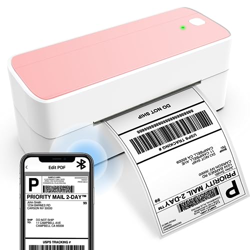 ASprink Bluetooth Thermal Label Printer 4X6, 241BT Wireless Shipping Label Printer for Small Business & Packages, Pink Thermal Label Printer Shipping Label Maker, Compatible with iPhone, USPS, Amazon - White Pink