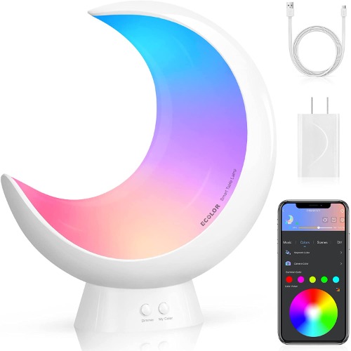 Smart Table Lamp, ECOLOR Dimmable Bedside Lamps Compatible with Alexa and Google Home, RGB Rainbow Touch Lamp Segmented APP Control with Music Mode and Timer - WIFI+Cordless