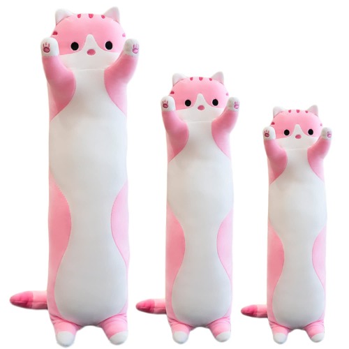Giant Cat Pillow Plush Cartoon Kitty Sleeping Hugging Pillow, Cuddly Soft Long Kitten Body Pillow Doll Cat Cushion Toy for Kids Girlfriend (Pink, 70cm/ 27.55inch) - Pink 70cm/ 27.55inch