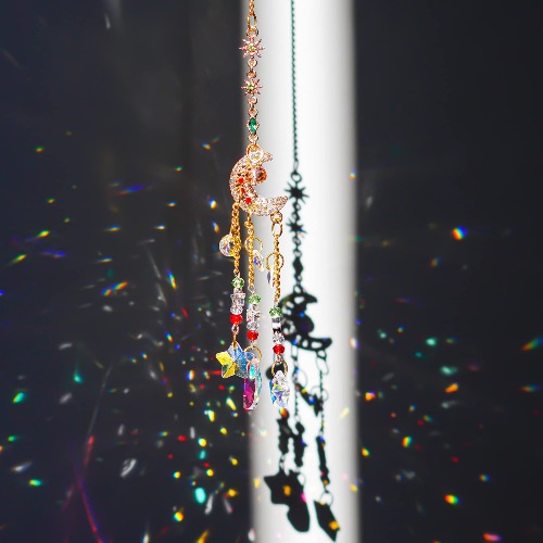 Hanging Sun Catchers with Crystals, Glass Moon & Star Prisms Rhinestones Suncatcher, Handmade Sun Catchers Indoor Window Home Car Decor Gift