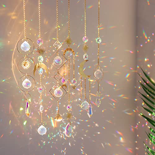 6Pieces Colorful Crystals Suncatcher Hanging Sun Catcher with Chain Pendant Ornament Crystal Balls for Window Home Garden Christmas Day Party Wedding Decoration - Gold