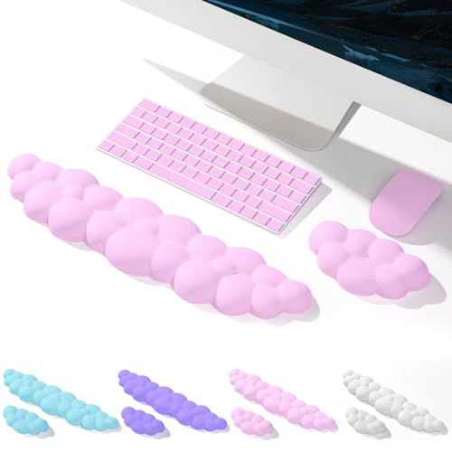 Memory Foam Keyboard Cloud Wrist Rest Set and Cloud Mouse Wrist Support for Typing Pain Relief, Soft Cute Ergonomic Nonslip Comfort Wrist Rest for Home Office Gaming Computer Laptop - Pink