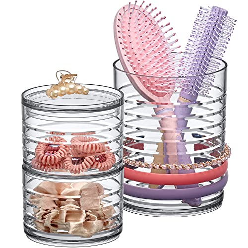 Amazing Abby - Intrigue - Acrylic Headband Organizer, Plastic Hairbrush Holder, Stackable Container for Hair Accessories and Beauty Supplies, Perfect Storage for Vanity and Bathroom, Crystal Clear - Clear