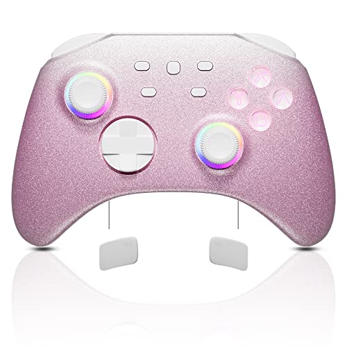 Mytrix Wireless Switch Controller fo Switch, Windows PC iOS Android Steam/Steam Deck, 7 Color RGB Lighting Pro Controller with Turbo, Motion, Vibration, Wake-Up, Headphone Jack (Gradient Pink) - Gradient Pink