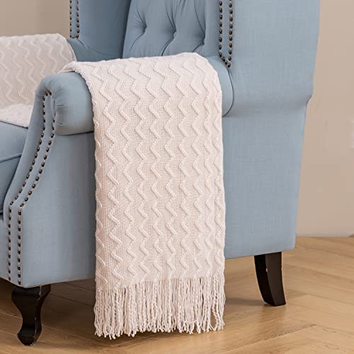 Lunarose Throw Blanket for Couch,Soft Cozy Knit Blanket,Lightweight Decorative Throw for Sofa Chair Bed Travel and Living Room-All Seasons Suitable for Women,Men and Kids (White-Wave, 60x80) - White-wave - 60x80