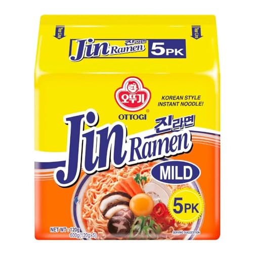 OTTOGI Jin Ramen MILD SPICY Korean Instant Ramyun Noodles 120g (Pack of 5) - Mild (Pack of 5)