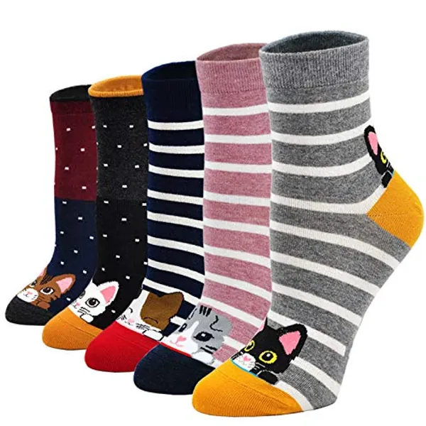 Womens Funny Cat Animal Socks: Ladies Cotton Socks Funky Cartoon Dog Socks Cute Novelty Crew Socks 5 Pairs - 4-9 - Multicolored-3