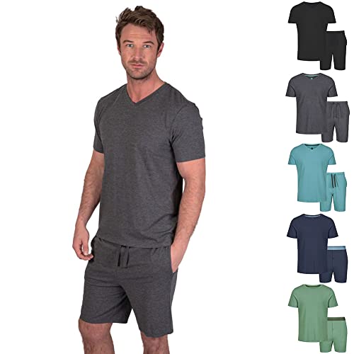 Light & Shade Men's Top and Short Bottoms Pyjama Set - Charcoal Marl - XXL